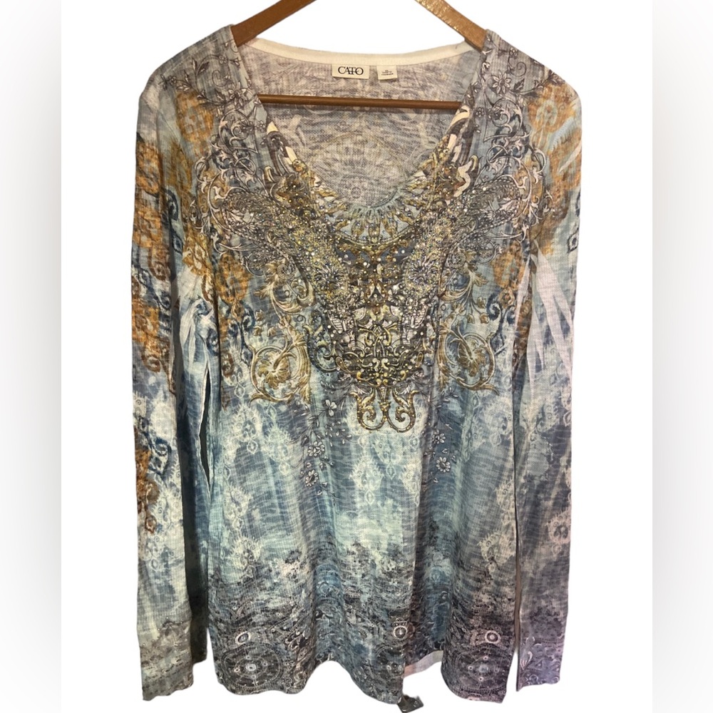 Cato mandala jeweled Top xL extra large long sleeve boho blouse top